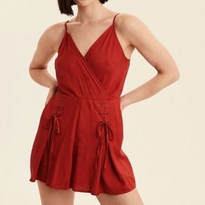 American Eagle Rustic Western V-Neck Country Mini Romper with Ties (size 10)